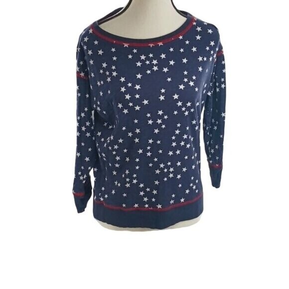 Jones New York Pullover Long Sleeve Shirt Womens Size S Navy Star Print - Picture 1 of 8